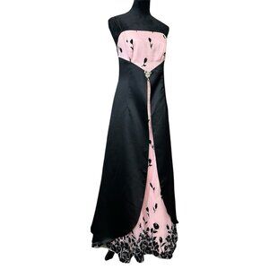Vtg Y2K Prom Dress Maxi Gown Sz  L Black Pink Empire Split Regency Fairygoth 90s